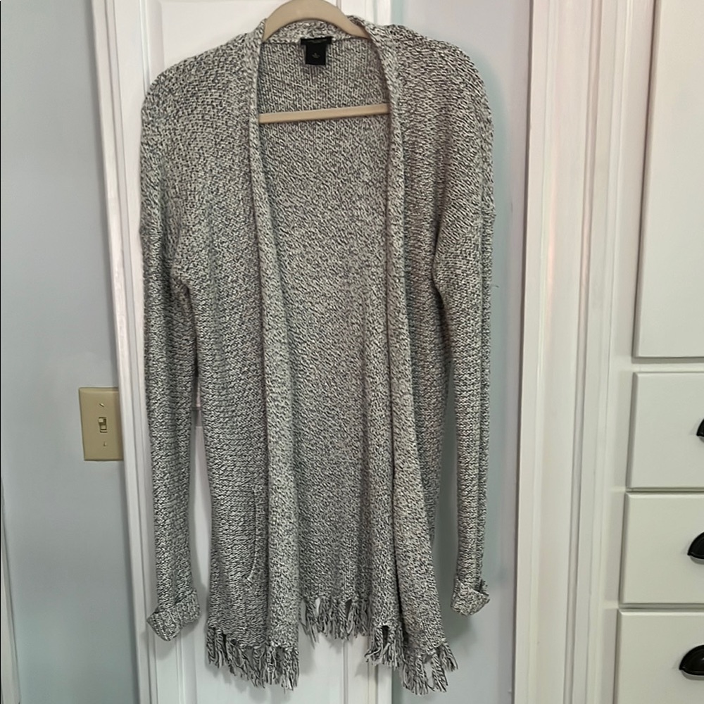Ann Taylor Factory Black and White Fringe Cardigan